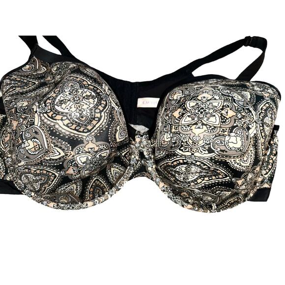 Cacique Womens Size 46DDD Black White Lightly Lined Full Coverage T-Shirt Bra - Picture 2 of 9